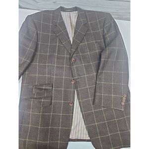 TailorByrd Flannel Windowpane Sport Coat Brown Green Wool Men's Size Large READ